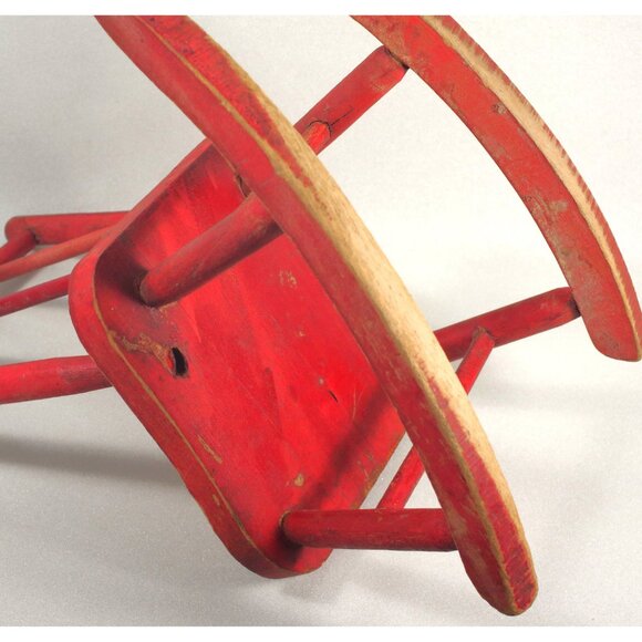 Vintage Doll Rocking Chair 14.5" Tall Red Yellow Wood Chair Primitive Folk Art - Picture 5 of 9